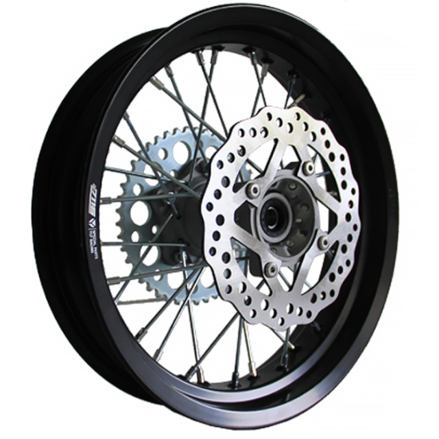 Llanta trasera aluminio 3.00x14" buje CNC con disco/corona Pitbike YCF Flat Track 150/190