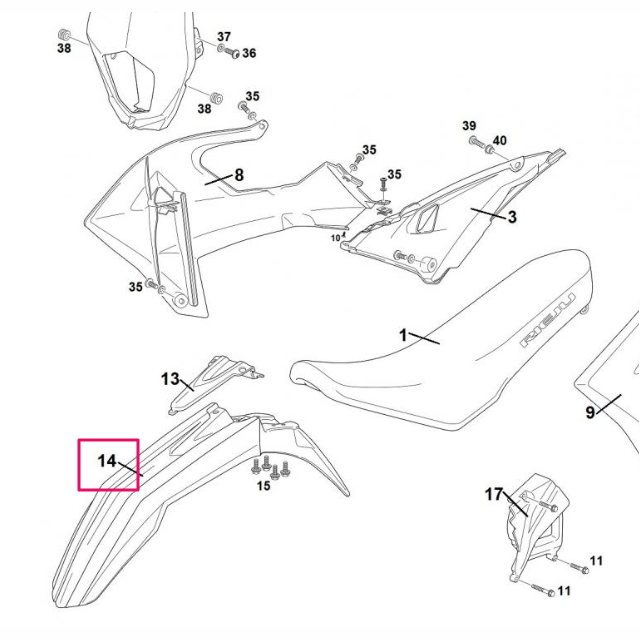 Guardabarros delantero Rieju 50 MRT 2022 - Rojo