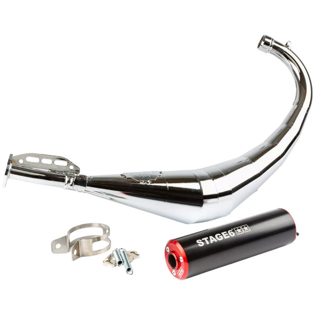 Escape Stage6 Streetrace Cromado Derbi / Minarelli AM6 - Silenciador Negro/Rojo