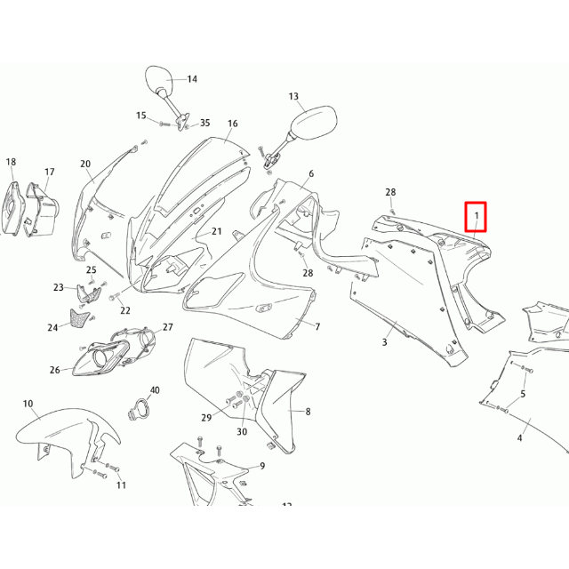 Carenado superior lateral derecho Rieju 50 RS3 - Negro