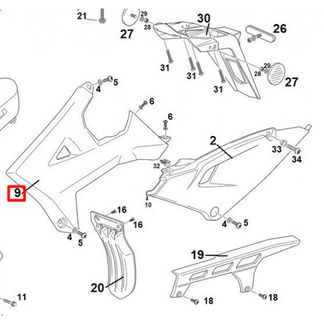 Tapa de radiador izquierda Rieju 125 MRT - Blanco