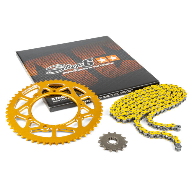 Kit cadena y corona aluminio CNC 13x53 420 Rieju MRT 50 Stage6 - Amarillo 