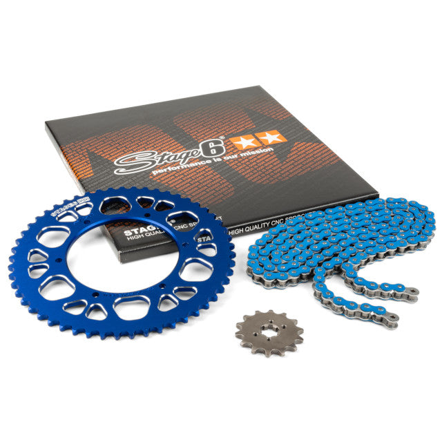 Kit cadena y corona aluminio CNC 14x53 420 Aprilia SX 50 Stage6 - Azul 
