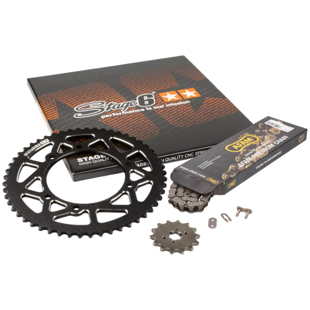 Kit cadena y corona aluminio CNC 14x53 420 Peugeot / Rieju 50 Stage6 - Negro 