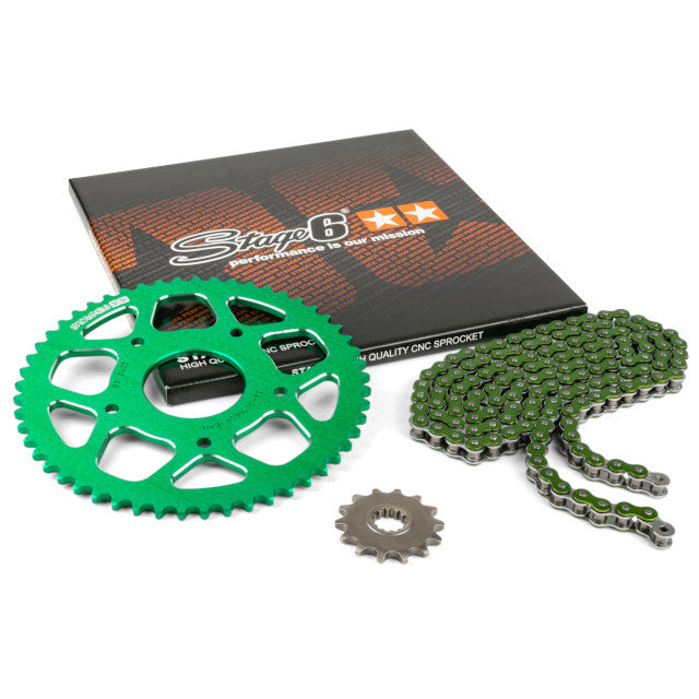 Kit cadena y corona aluminio CNC 14x53 420 Peugeot / Rieju 50 Stage6 - Verde 