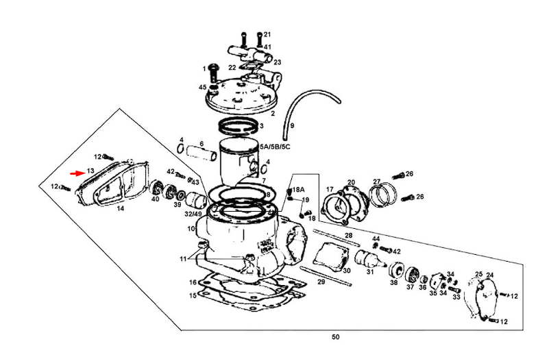 Tapa válvula cilindro izquierda Rieju EC 125-250-300