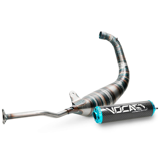 Escape Yamaha TZR >2003 / Aprilia RS 1999-2004 Racing Carbon 80cc Voca salida abajo - silenciador cazoleta azul cyan