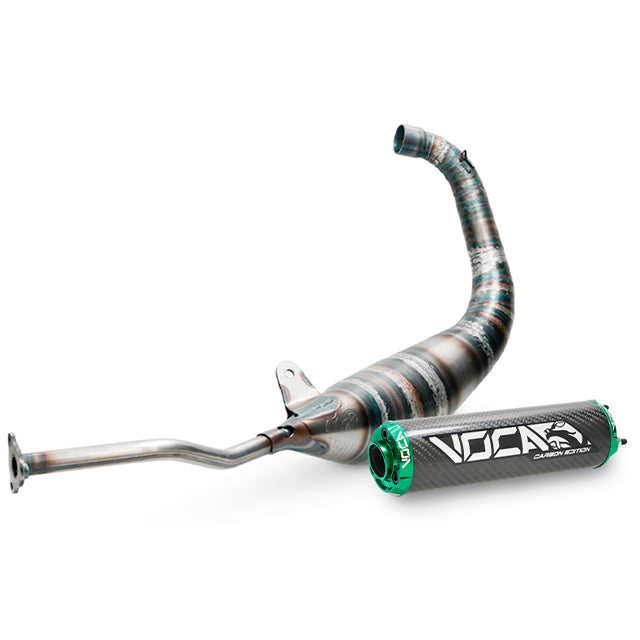 Escape Yamaha TZR >2003 / Aprilia RS 1999-2004 Racing Carbon 80cc Voca salida abajo - silenciador cazoleta verde