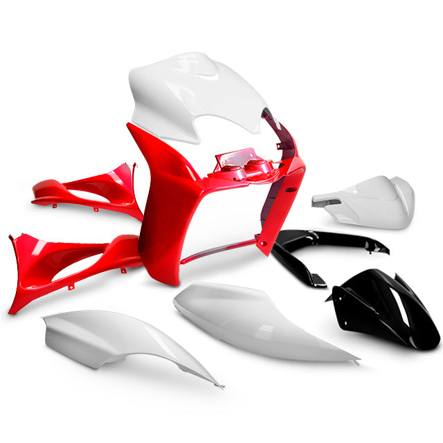 Kit carenados Yamaha Jog R/RR / MBK Mach G 9 piezas AllPro - negro/blanco