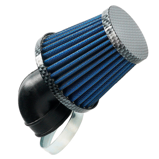 Filtro de aire Allpro tipo K&N codo 90º Ø28-35mm, look carbono