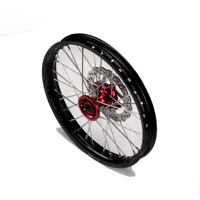 Llanta delantera aluminio 1.60x17" buje CNC con disco Pitbike YCF >2021 - Negro/rojo