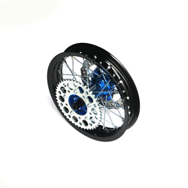 Llanta trasera aluminio completa 1.85x12" buje CNC Pitbike YCF - Azul/negro