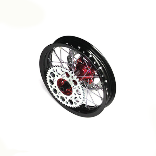 Llanta trasera aluminio completa 1.85x12" buje CNC Pitbike YCF - Rojo/negro