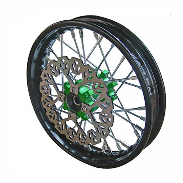 Llanta delantera aluminio completa 1.4x10" buje CNC Pitbike YCF 50 - Verde/negro