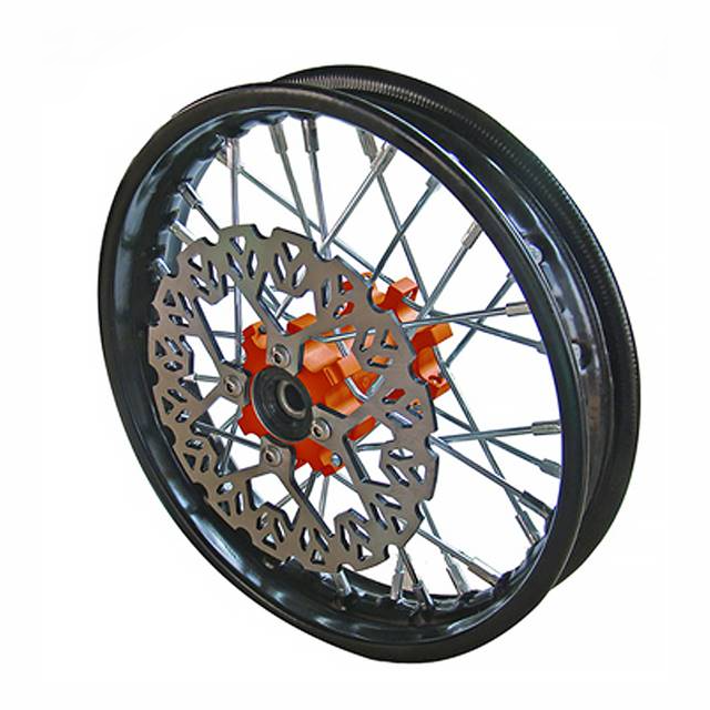 Llanta delantera aluminio completa 1.4x10" buje CNC Pitbike YCF 50 - Naranja/negro