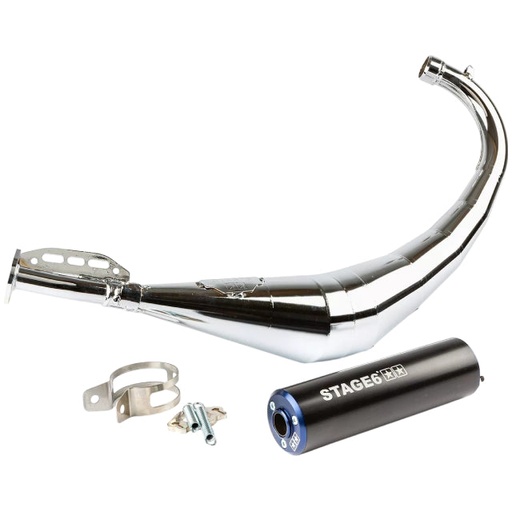 [S6-9118904/BL] Escape Stage6 Streetrace Cromado Derbi / Minarelli AM6 - Silenciador Negro/Azul