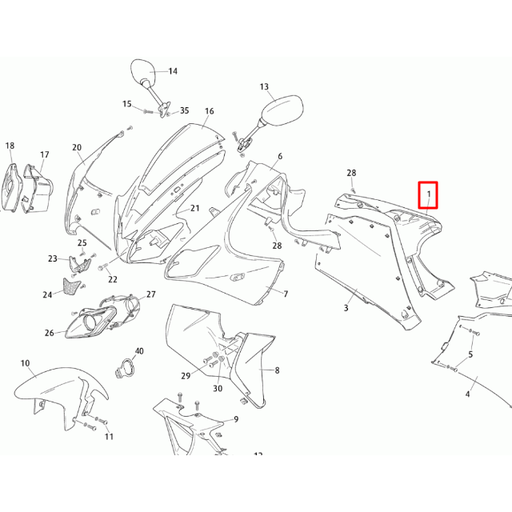 [0/000.570.7039] Carenado superior lateral derecho Rieju 50 RS3 - Negro