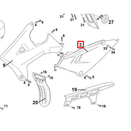 [0/R00.570.5281] Tapa trasera lateral izquierda Rieju 125 MRT - Blanco