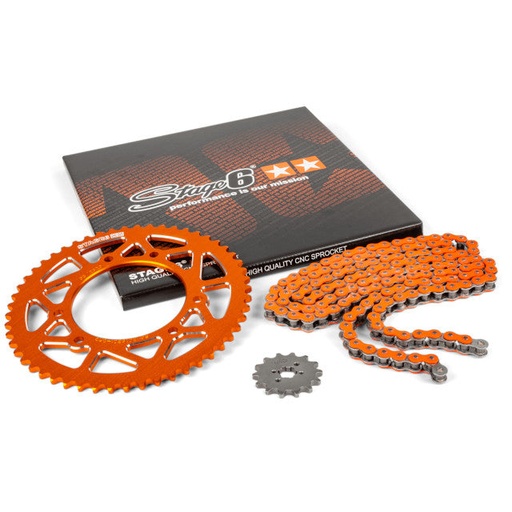 [S6-2119323/OR] Kit cadena y corona aluminio CNC 13x53 420 Derbi Senda X -Treme Stage6 - Naranja 