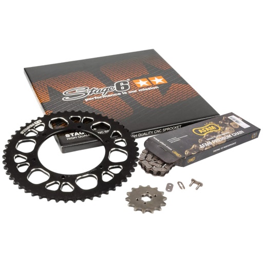 [S6-2119333/BK] Kit cadena y corona aluminio CNC 13x53 420 Aprilia SX 50 Stage6 - Negro 