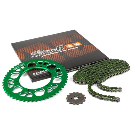 [S6-2119333/GR] Kit cadena y corona aluminio CNC 13x53 420 Aprilia SX 50 Stage6 - Verde 