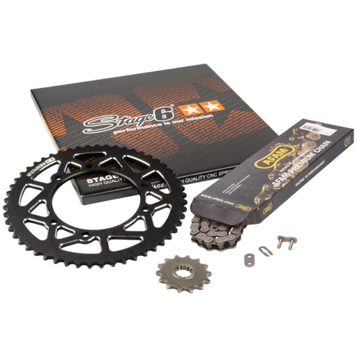 [S6-2118833/BK] Kit cadena y corona aluminio CNC 13x53 420 Rieju MRT 50 Stage6 - Negro 
