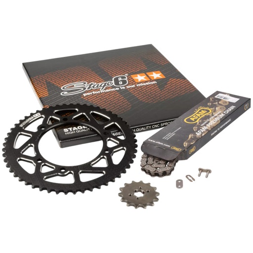 [S6-2119323/BK] Kit cadena y corona aluminio CNC 13x53 420 Derbi Senda X -Treme Stage6 - Negro 