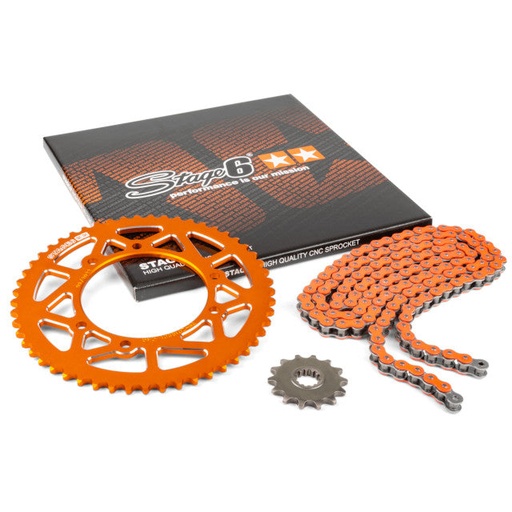 [S6-2118833/OR] Kit cadena y corona aluminio CNC 13x53 420 Rieju MRT 50 Stage6 - Naranja 