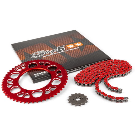 [S6-2119333/RE] Kit cadena y corona aluminio CNC 13x53 420 Aprilia SX 50 Stage6 - Rojo 