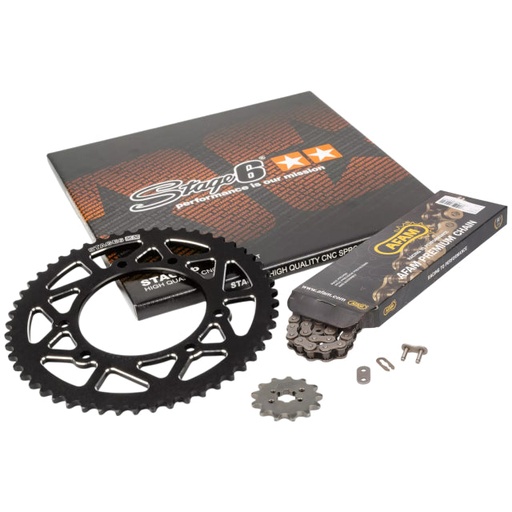 [S6-2119313/BK] Kit cadena y corona aluminio CNC 13x53 420 Derbi Drd Pro Stage6 - Negro 