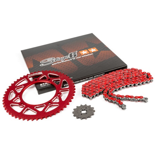 [S6-2119313/RE] Kit cadena y corona aluminio CNC 13x53 420 Derbi Drd Pro Stage6 - Rojo 