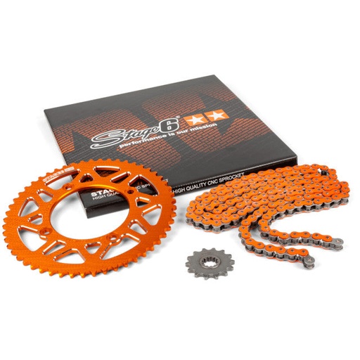 [S6-2118814/OR] Kit cadena y corona aluminio CNC 14x53 420 Beta RR 50 Stage6 - Naranja 
