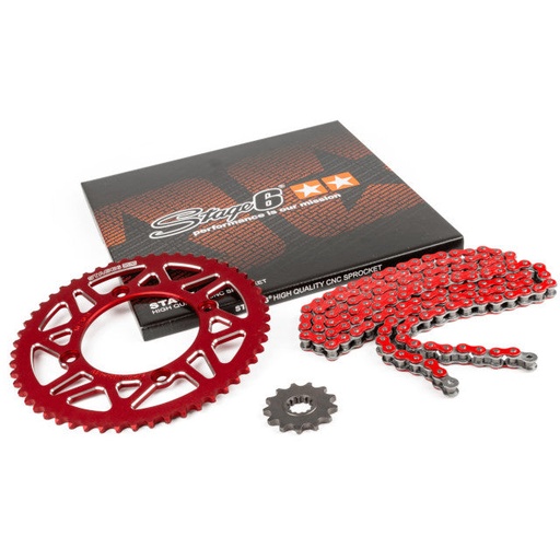 [S6-2118814/RE] Kit cadena y corona aluminio CNC 14x53 420 Beta RR 50 Stage6 - Rojo 