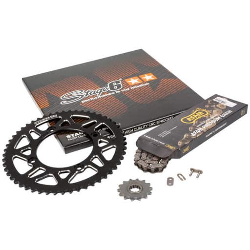 [S6-2118814/BK] Kit cadena y corona aluminio CNC 14x53 420 Beta RR 50 Stage6 - Negro 