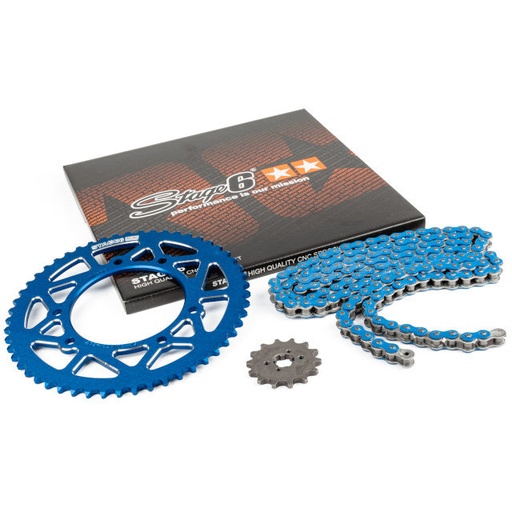 [S6-2119314/BL] Kit cadena y corona aluminio CNC 14x53 420 Derbi Drd Pro Stage6 - Azul 