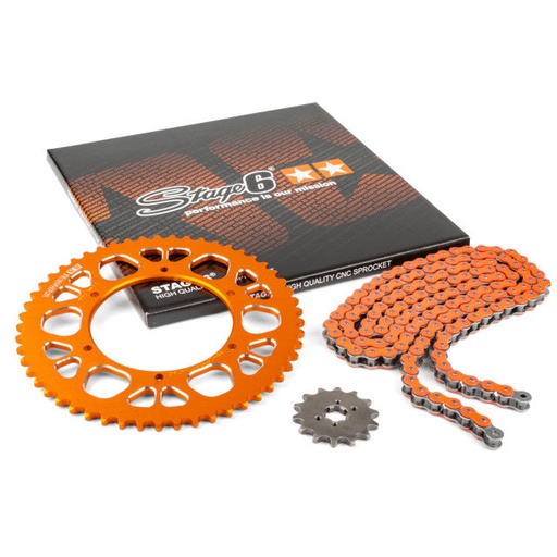 [S6-2119334/OR] Kit cadena y corona aluminio CNC 14x53 420 Aprilia SX 50 Stage6 - Naranja 