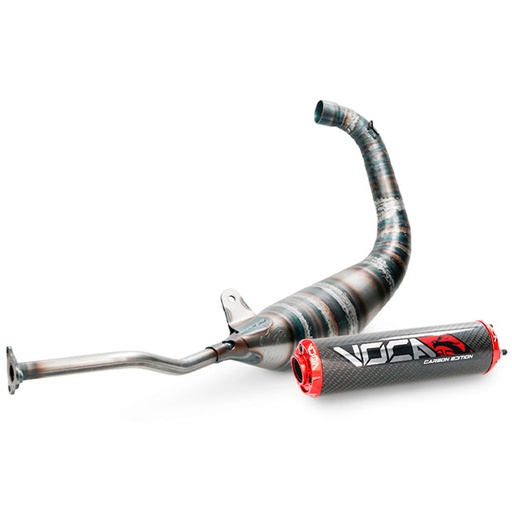 [VCR-RD30188.05.CARE] Escape Yamaha TZR >2003 / Aprilia RS 1999-2004 Racing Carbon 80cc Voca salida abajo - silenciador cazoleta roja