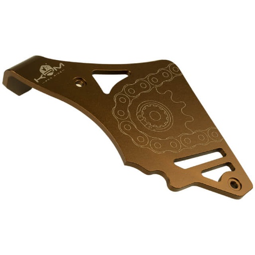 [KR807F] Tapa cubre piñón con tirante Minarelli AM6 aluminio KRM - bronce