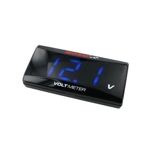 [BA024R00] VOLTImetro Koso, SUPER SLIM (DC 8.0~18.0 V),  56.4 x 27 x 11mm, iluminado rojo