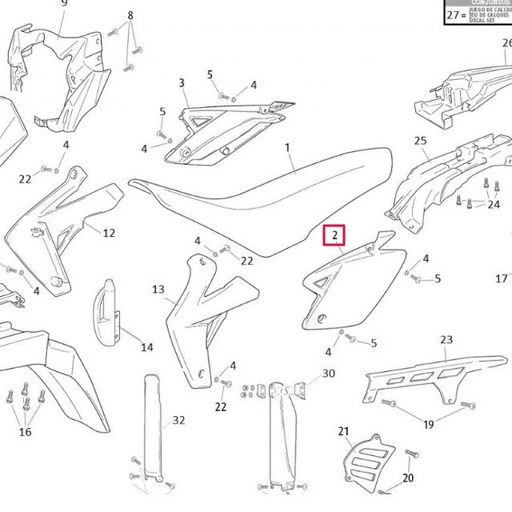 [0/R00.570.5135] Tapa lateral debajo asiento izquiera Rieju Marathon 125