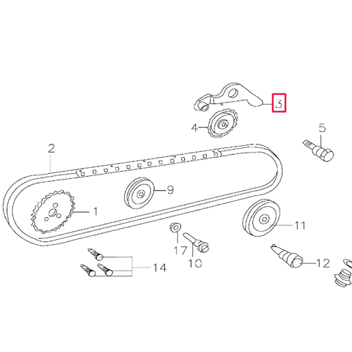[D00F043] Brazo tensor cadena distribución Pitbike motor 150-3/E 150-5 YX