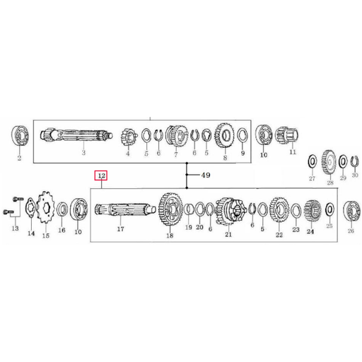 [23240-JA16-0100] Eje secundario de cambio completo Pitbike Zongshen 155Z