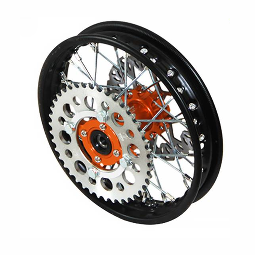 [YC50-1101-OR] Llanta trasera aluminio completa 1.4x10" buje CNC Pitbike YCF 50 - Naranja/negro