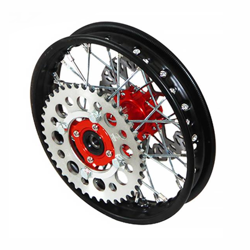 [YC50-1101-RD] Llanta trasera aluminio completa 1.4x10" buje CNC Pitbike YCF 50 - Rojo/negro