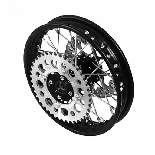 [YC50-1101-BK] Llanta trasera aluminio completa 1.4x10" buje CNC Pitbike YCF 50 - Negro/negro