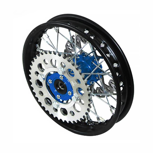 [YC50-1101-BL] Llanta trasera aluminio completa 1.4x10" buje CNC Pitbike YCF 50 - Azul/negro