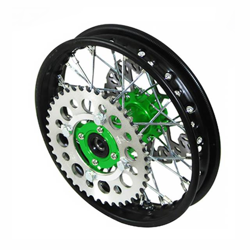 [YC50-1101-GR] Llanta trasera aluminio completa 1.4x10" buje CNC Pitbike YCF 50 - Verde/negro