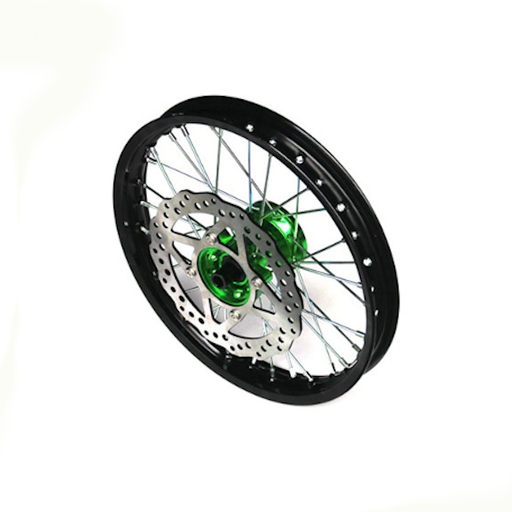 [YC110-0601-37GR] Llanta delantera aluminio completa 1.4x14" buje CNC Pitbike YCF - Verde/negro